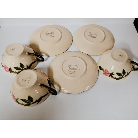 Franciscan DESERT ROSE Coffee Tea Cup Saucer Set of 3 TV Backstamp USA 1963-64 - Picture 4 of 7